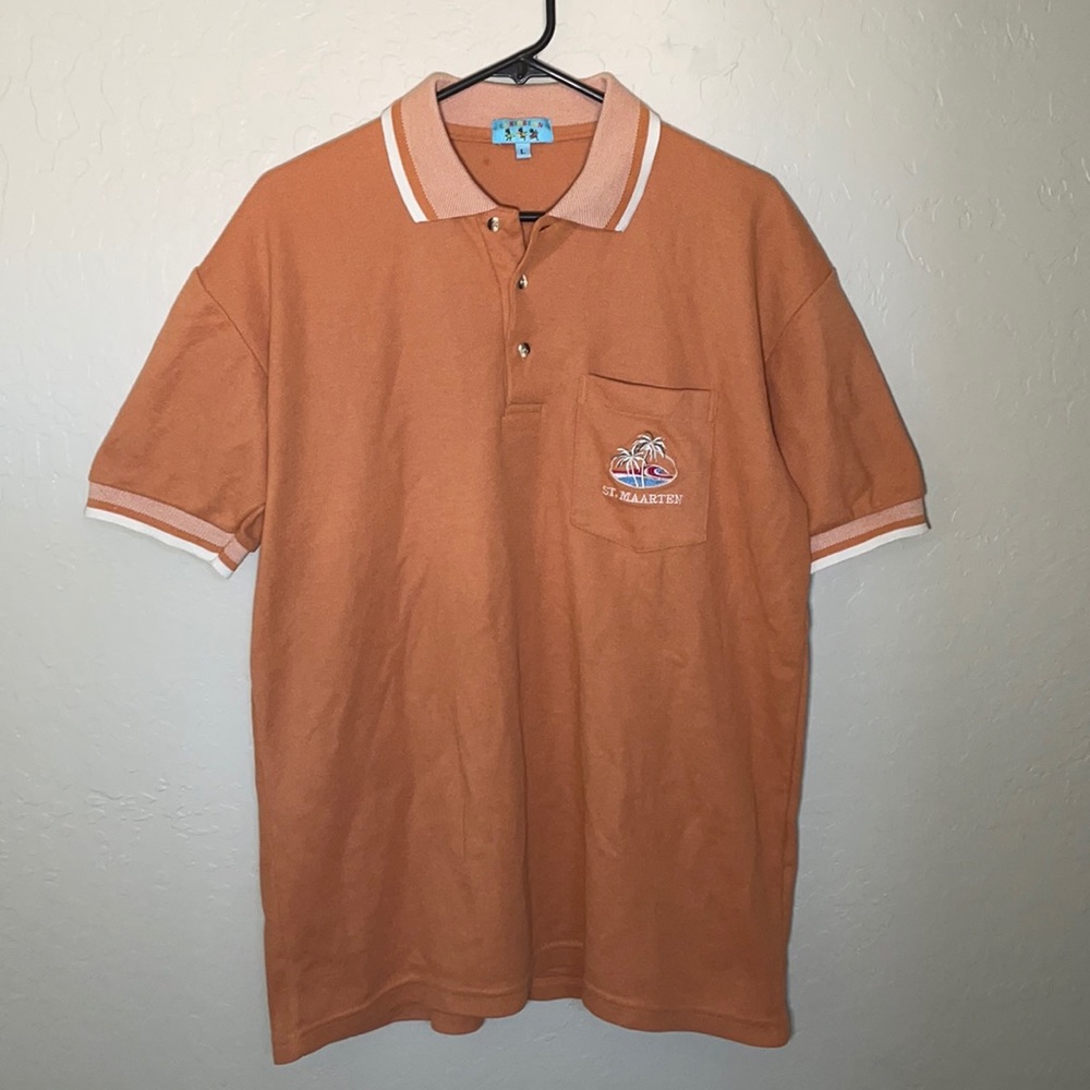 Caribbean Men's Orange St. Maarten Button Up Short Sleeve Shirt Size Large